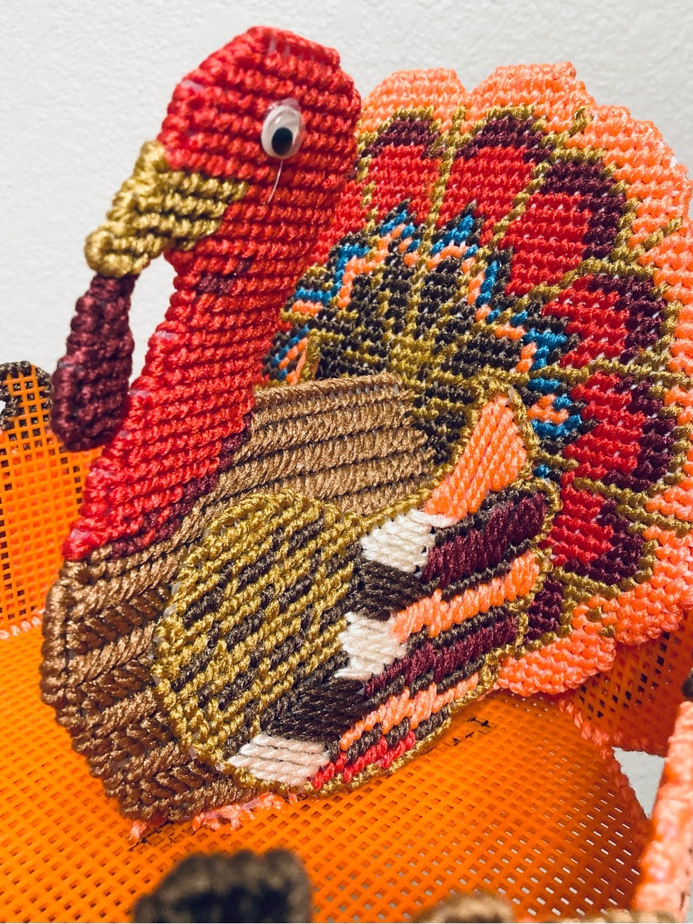 Fall Thanksgiving Turkey Plastic Canvas Candy Bowl Centerpiece - Picture 5 of 14